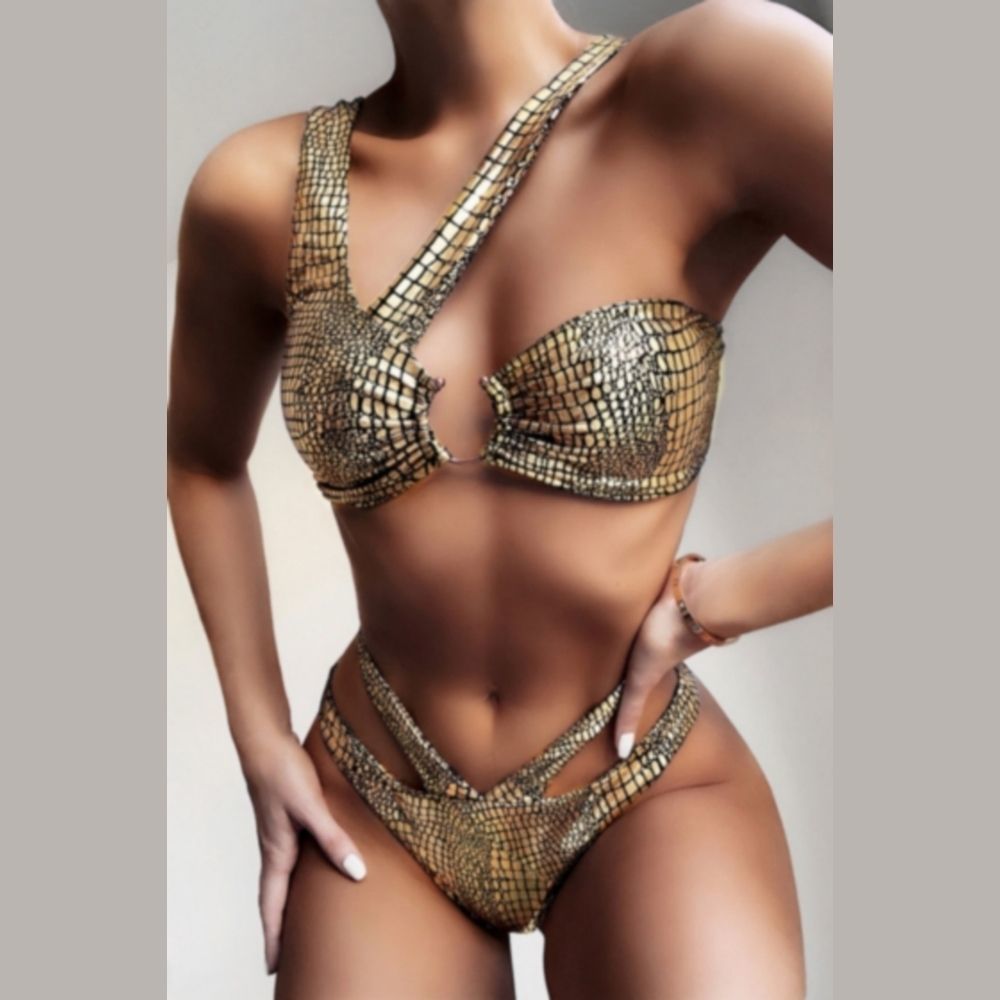 Gold Metallic Snake Skin Patterned Bikini